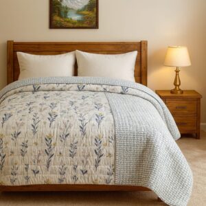 Blue Meadow Soft Tripple Layer Pure Cambric Cotton Dohar Double  Bed Size: 90 inch x 100 inches