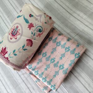 Peach Floral Soft Tripple Layer Pure Cambric Cotton Dohar Single Bed Size: 60 inch x 100 inches