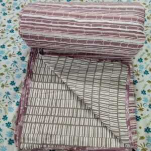 Mauve Stripe Soft Tripple Layer Pure Cambric Cotton Dohar Single Bed Size: 60 inch x 100 inches
