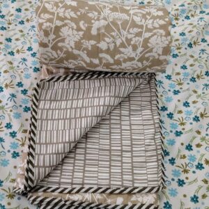 Beige Floral Soft Tripple Layer Pure Cambric Cotton Dohar Single Bed Size: 60 inch x 100 inches