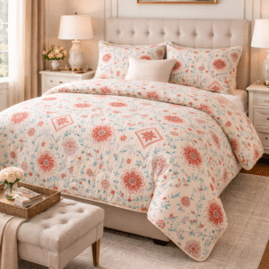 Coral Flower Soft Tripple Layer Pure Cambric Cotton Dohar Double  Bed Size: 90 inch x 100 inches