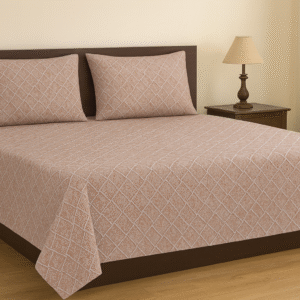 Pink geometrical 200 TC, 100% Printed cotton Bedsheet Double Bed