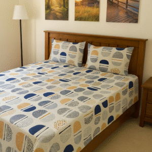 Blue geometrical  200 TC, 100% Printed cotton Bedsheet Double Bed