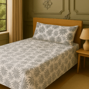 Grey Flora – 210 TC 100% Cotton Printed Single Bedsheet with Pillow Cover