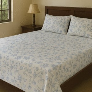 Blue flower 200 TC, 100% Printed cotton Bedsheet Double Bed
