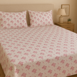 Pink Petal Mist – 200 TC 100% Cotton Printed Double Bedsheet