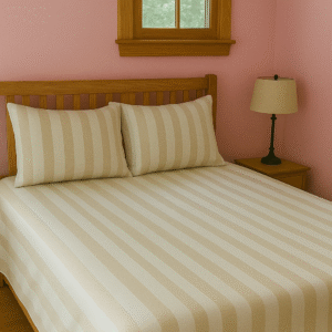 Ivory Stripe Elegance – 200 TC 100% Cotton Printed Double Bedsheet