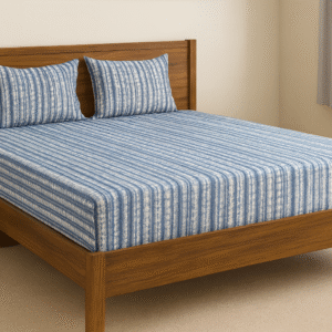 Strip blue 200 TC, 100% Printed cotton Bedsheet Double Bed