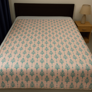 Blush Leaf Print Cotton Double Bed Razais reversible filled with soft pure cotton (Rui), Size: 90 inch x 100 inches.