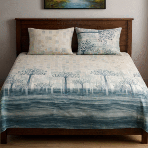 Misty Forest Blue Bedsheet 200 TC, 100% Printed cotton Bedsheet Double Bed