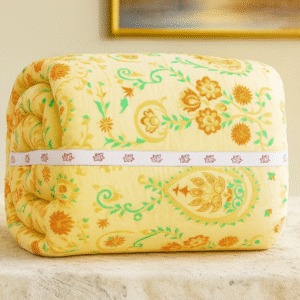 Sunflower Bloom Print Cotton Double Bed Razais reversible filled with soft pure cotton (Rui), Size: 90 inch x 100 inches.