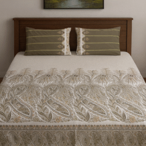 Royal Olive Paisley Bedsheet 200 TC, 100% Printed cotton Bedsheet Double Bed