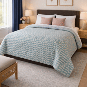 Ocean Mist Print Cotton Double Bed Comforters reversible filled with soft  pure cotton (Rui) Light weight, Size: 90 inch x 100 inches. Ideal for all weather for gentle cold
