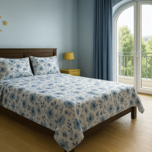 Blue floral Baby Print 200 TC, 100% Printed cotton Bedsheet Double Bed