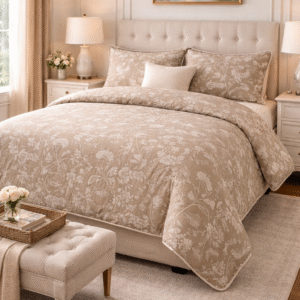 Beige Bloom Soft Tripple Layer Pure Cambric Cotton Dohar Double  Bed Size: 90 inch x 100 inches