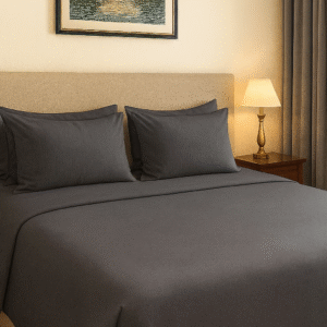 Dark Gray Plain 200 TC, 100% Printed cotton Bedsheet Double Bed