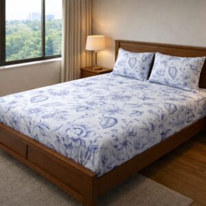 Blue Big Floral – 210 TC 100% Cotton Printed Double Bedsheet