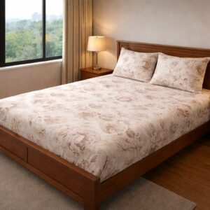 Brown Big Floral – 210 TC 100% Cotton Printed Double Bedsheet