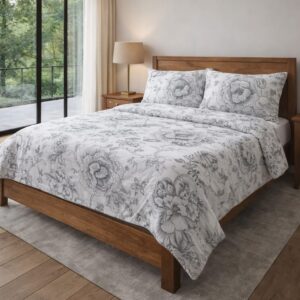 Gray Big Floral – 210 TC 100% Cotton Printed Double Bedsheet