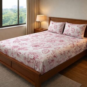 Red Big Floral – 210 TC 100% Cotton Printed Double Bedsheet
