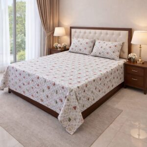 Terracotta Geo Charm Bedsheet – 310 TC 100% Cotton Printed Double Bedsheet