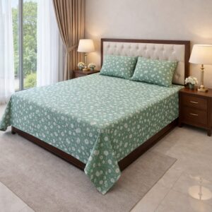 Green Floral Serenity Bedsheet – 310 TC 100% Cotton Printed Double Bedsheet
